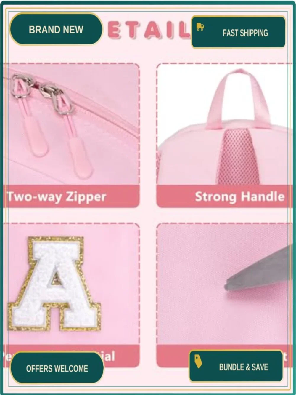 Girls Backpack for Toddler Kids School with Initial Letter